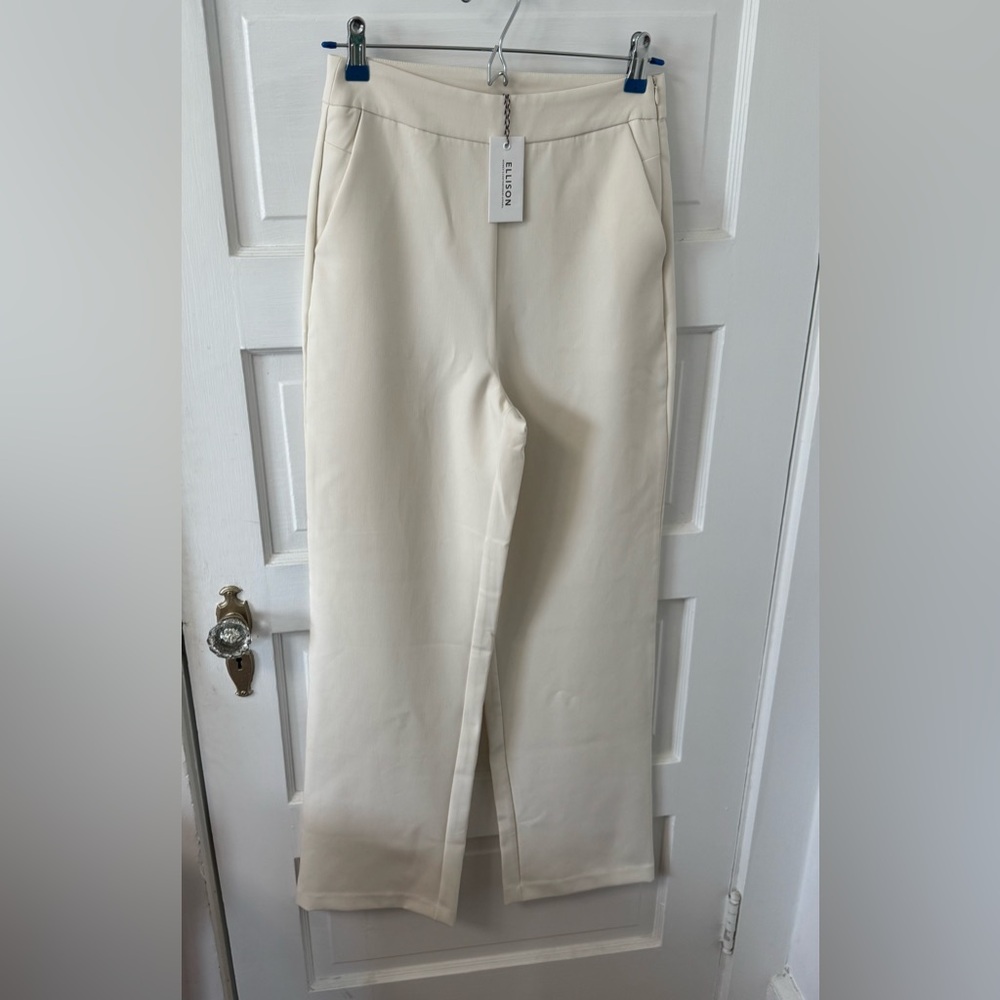 Ellison Wide Leg High Rise Cream Pants - Picture 2 of 5